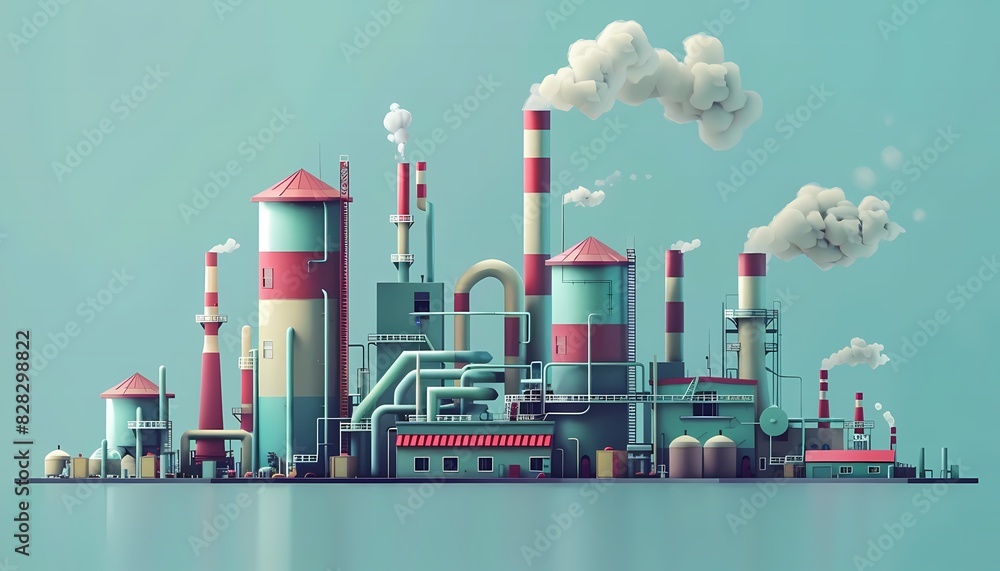 Obraz premium Imagine a flat design of a factory with a carbon capture device