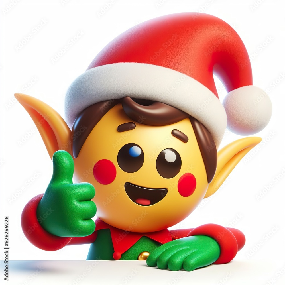 3D christmas elf emoji thumbs up on a white background 3D christmas elf emoji thumbs up on a white background