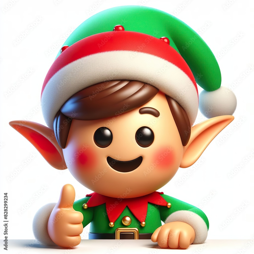 3D christmas elf emoji thumbs up on a white background 3D christmas elf emoji thumbs up on a white background
