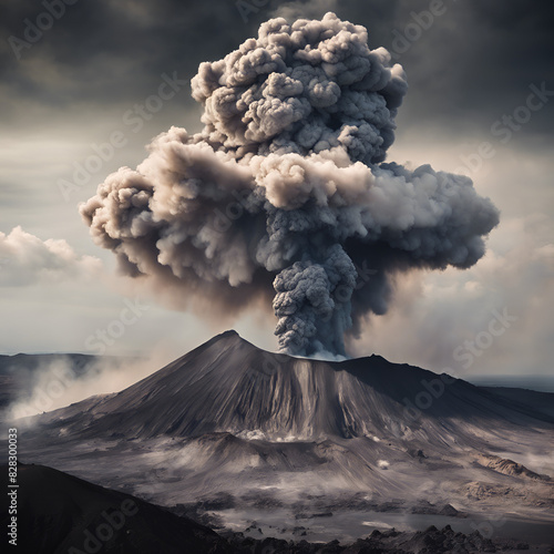 Ominous clouds of smoke and ash that billow out of a volcano during an eruption 