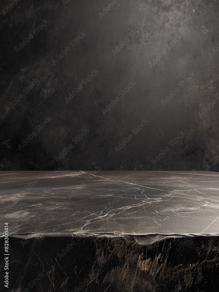 Empty black rock podium over black background. A modern display platform against a dark rock background in abstract 3D illustration. Empty black rock podium over black background. A modern display platform against a dark rock background in abstract 3D illustration.