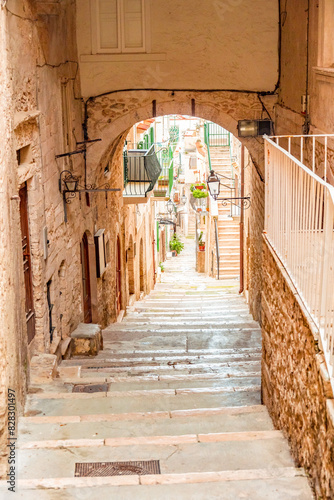 Beautiful old town of Vieste, Gargano peninsula, Apulia region, South of Italy. City sapce