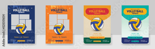 volleyball tournament flyer template, retro flat design vector