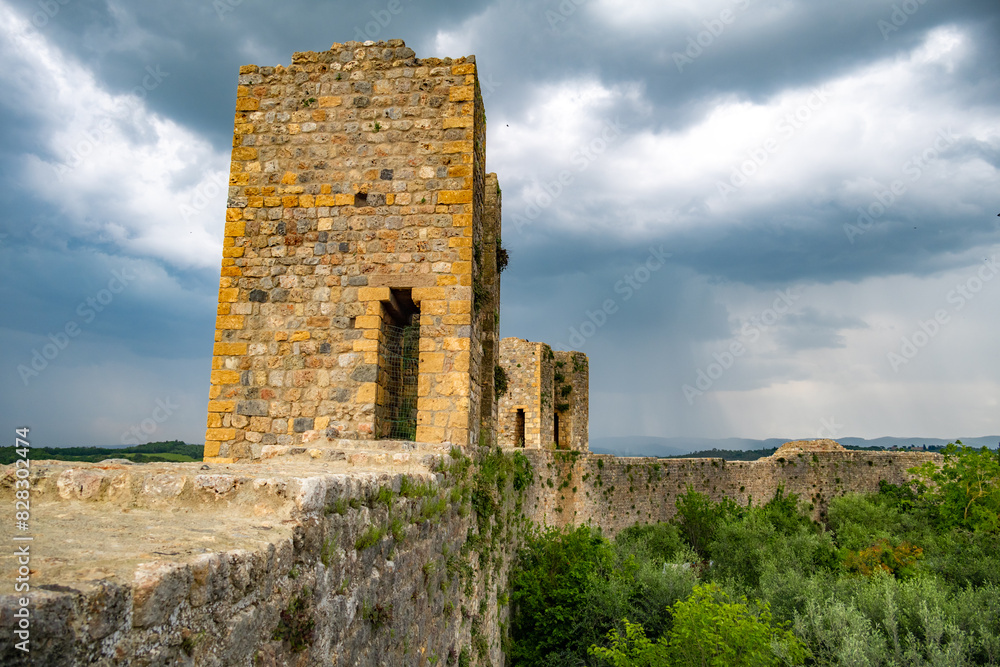 View of Monteriggioni, Tuscany medieval town on the hill. View of Monteriggioni, Tuscany medieval town on the hill.