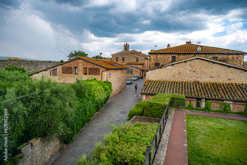 View of Monteriggioni, Tuscany medieval town on the hill.