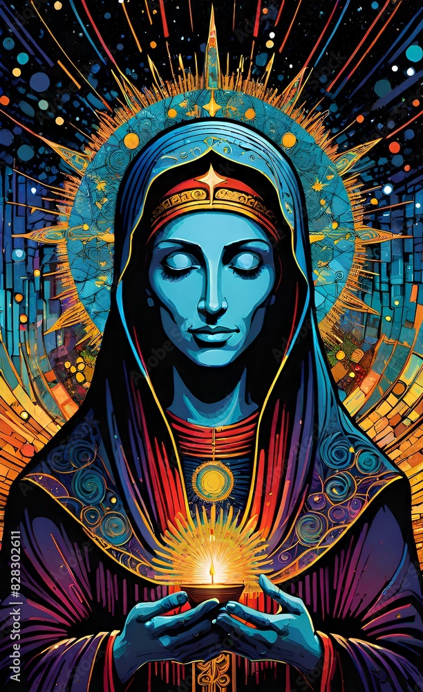 Mother Mary on abstract technology digital background. Mother Mary on abstract technology digital background.