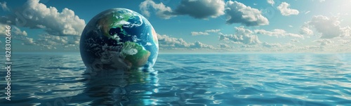 Picture of a picture of a planet in the water, climate change issue background
