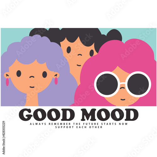 good mood, Three best friends with pink purple and brown hair have a beautiful message