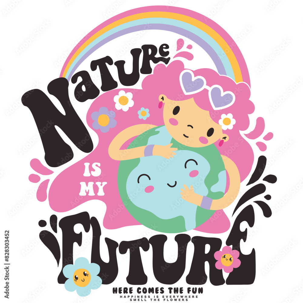 nature is my future, The environmentalist girl with pink colored hair is sending an important message nature is my future, The environmentalist girl with pink colored hair is sending an important message