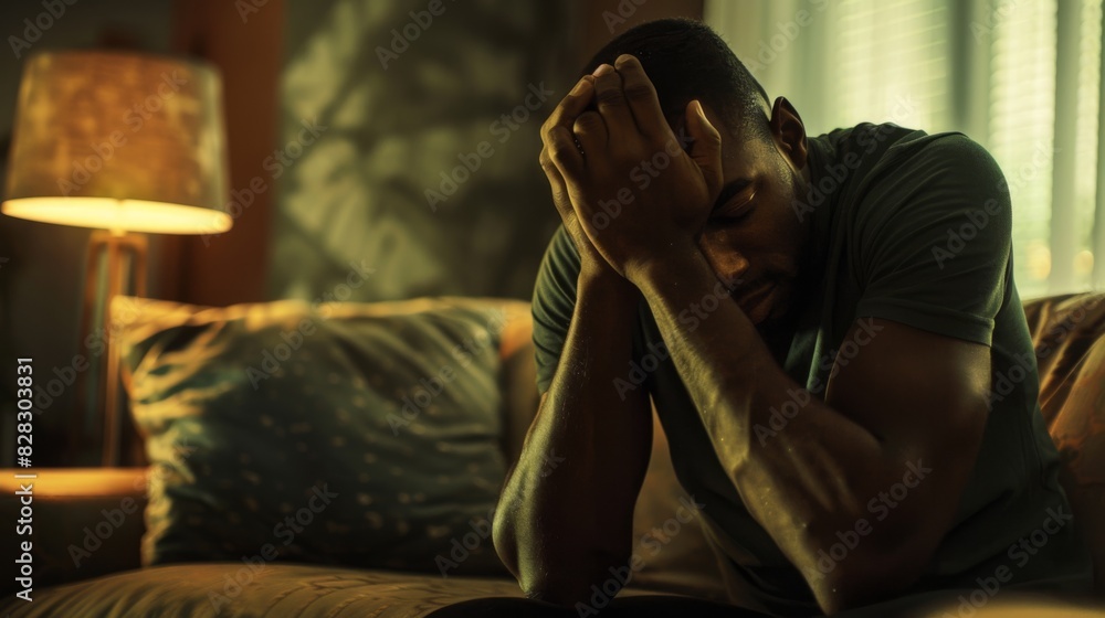 Obraz premium The stressed man on couch