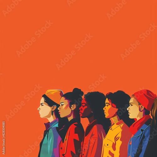 "Diverse Women in a Line, Stylized Illustration"