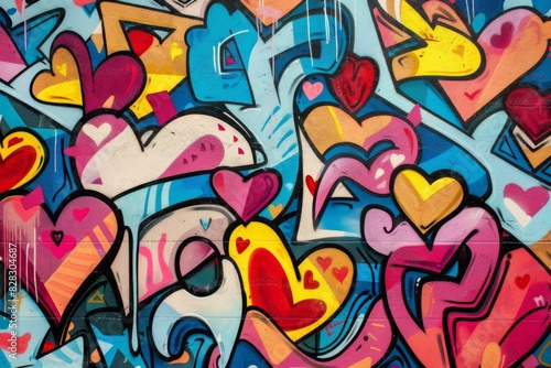 Wallpaper Mural Graffiti art on a wall with hearts and other colorful designs Torontodigital.ca