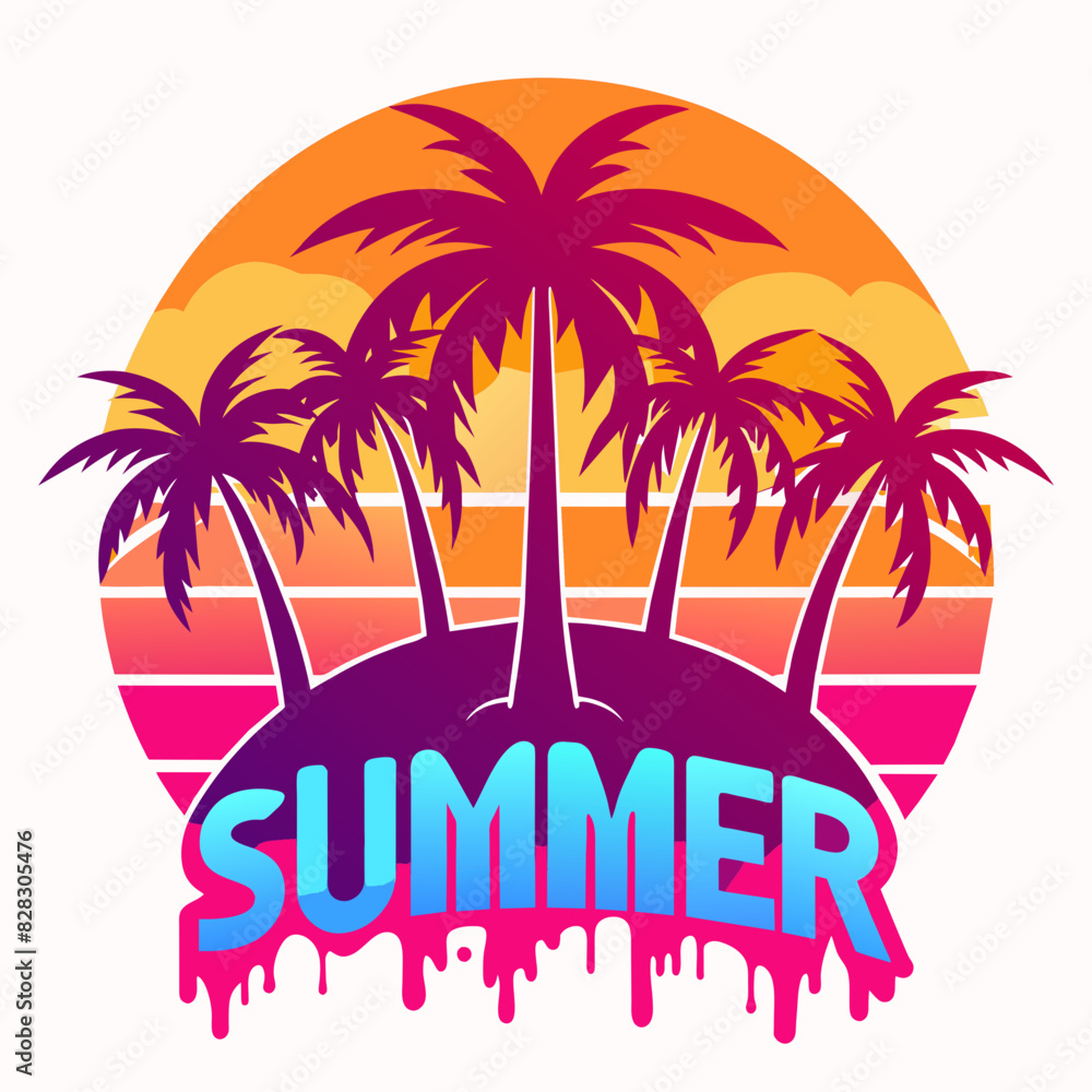 summer background silhouette on the beach Summer T-Shirt Design