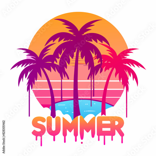 silhouette on the beach Summer T-Shirt Design