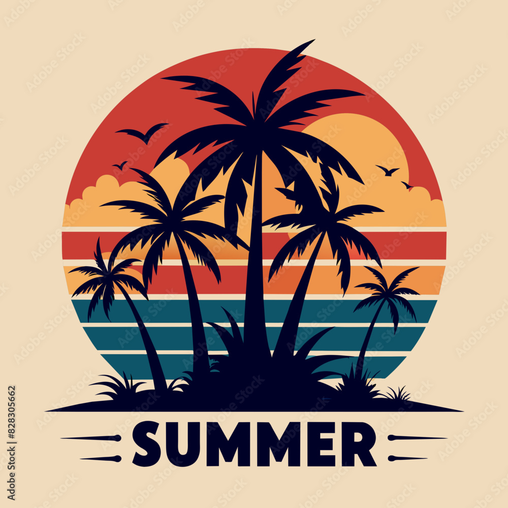 silhouette on the beach Summer T-Shirt Design