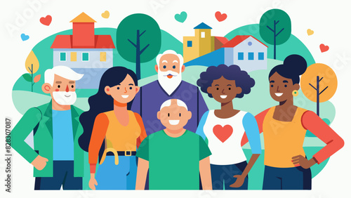 A street mural project involving local students and senior citizens bridging the generational gap and promoting intergenerational healing and connection.. Vector illustration