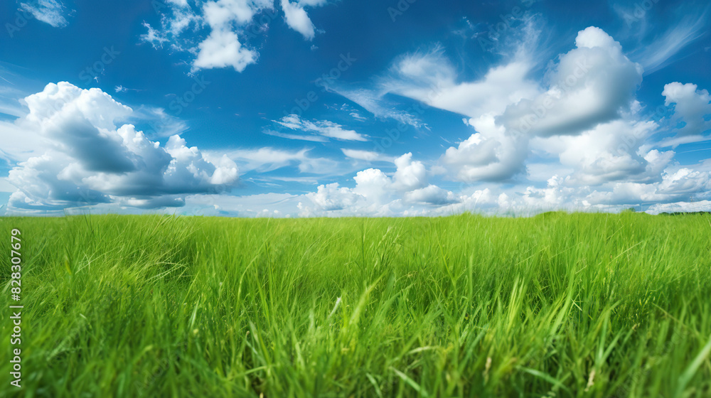Obraz premium Green Field with Blue Skies: Radiant Pastoral Perfection 