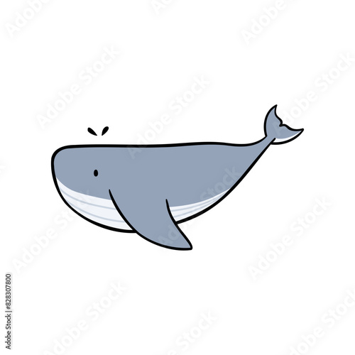 Illustration of cute whale in hand-drawn colorful vector style. Use for stickers, clothes, print-on-demand, kids fashion.