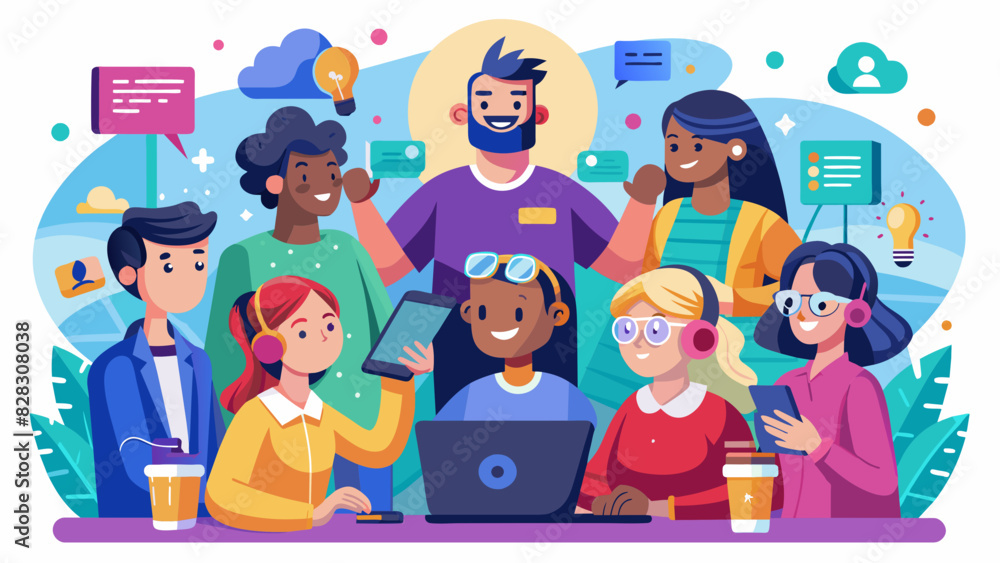 A playful illustration of a group of professionals working together in virtual office
A playful illustration of a group of professionals working together in virtual office