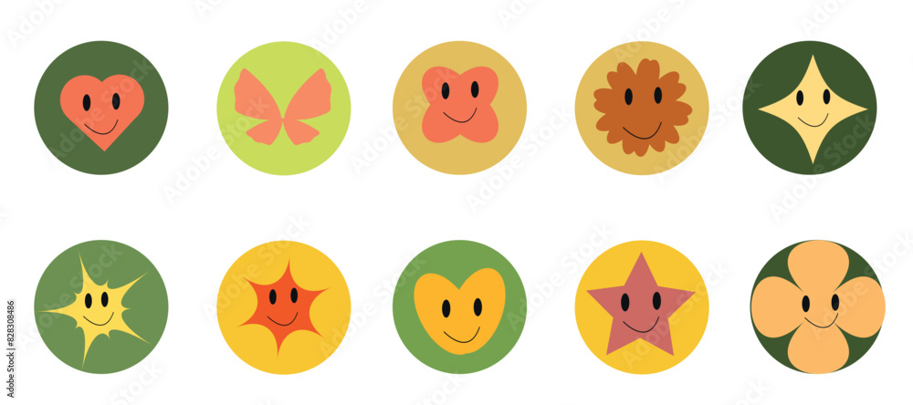 set of groovy sticker. vector illustration set of groovy sticker. vector illustration