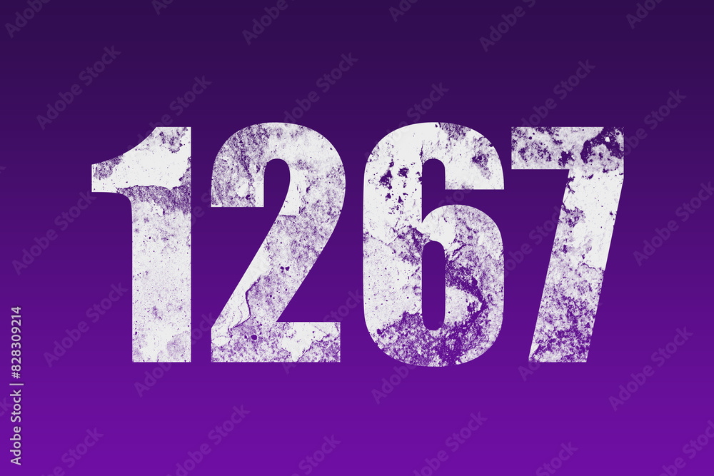 flat white grunge number of 1267 on purple background. flat white grunge number of 1267 on purple background.