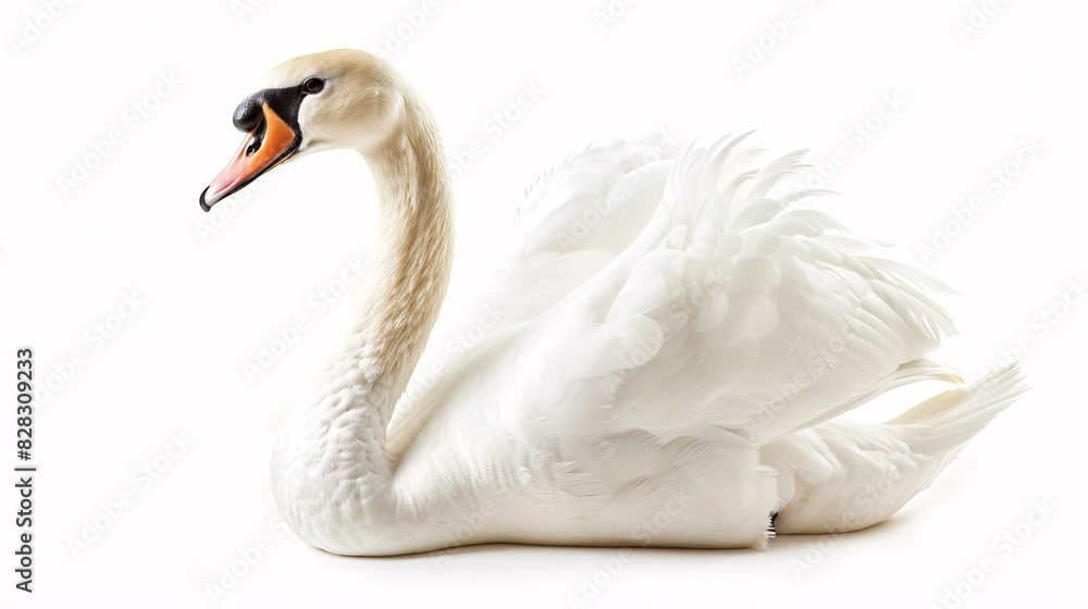 Elegant white swan on white background. Beautiful white swan gracefully posing on a clean white background, perfect for nature and wildlife projects. Elegant white swan on white background. Beautiful white swan gracefully posing on a clean white background, perfect for nature and wildlife projects.