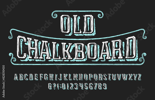 Old Chalkboard alphabet font. Vintage hand drawn letters and numbers. Stock vector typescript for your design.
