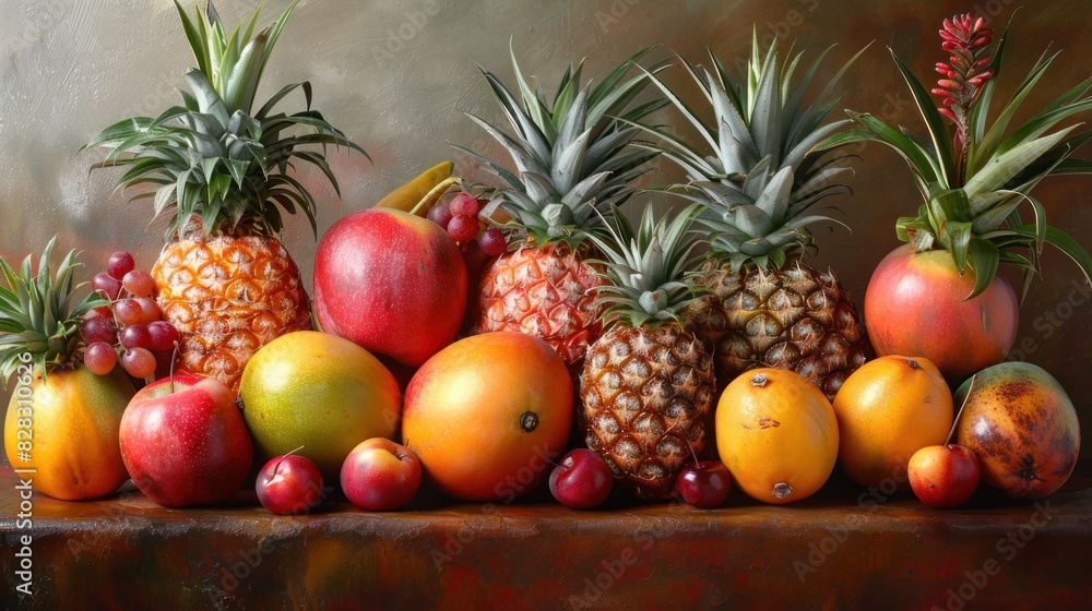 Vibrant still life of tropical fruits like mangoes Vibrant still life of tropical fruits like mangoes