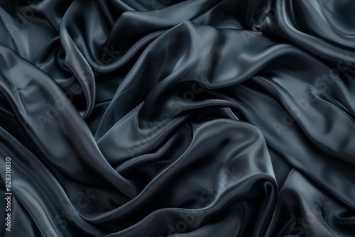 Close up of a black silk fabric with a very large amount of folds photo