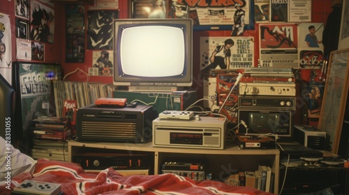 Nostalgic 1990s Teenager's Bedroom Filled with Retro Gadgets and Pop Culture | Authentic Vintage Vibe of Youth Culture