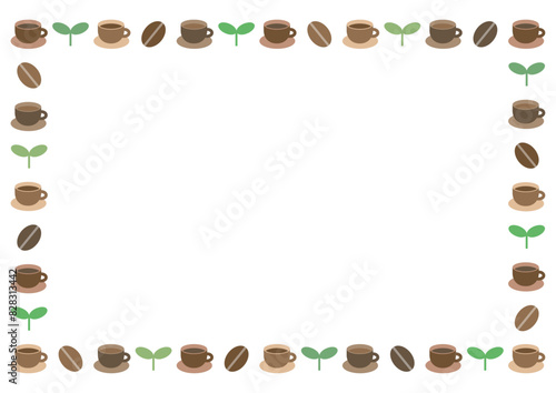 コーヒーと豆と葉のフレームイラスト