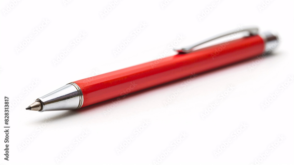 Red pen on white background. A simple red pen isolated on a white background, perfect for office or writing-related concepts. Red pen on white background. A simple red pen isolated on a white background, perfect for office or writing-related concepts.