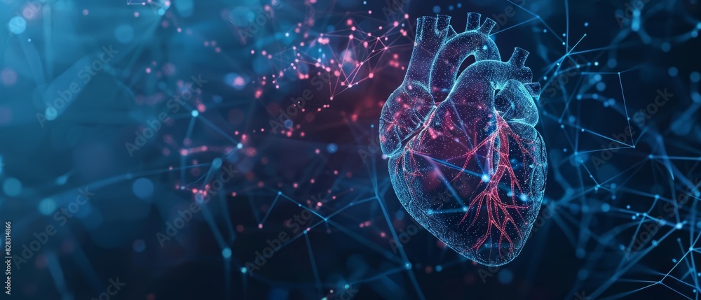 A digital heart with veins connected to a network, symbolizing healthcare technology Closeup A digital heart with veins connected to a network, symbolizing healthcare technology Closeup