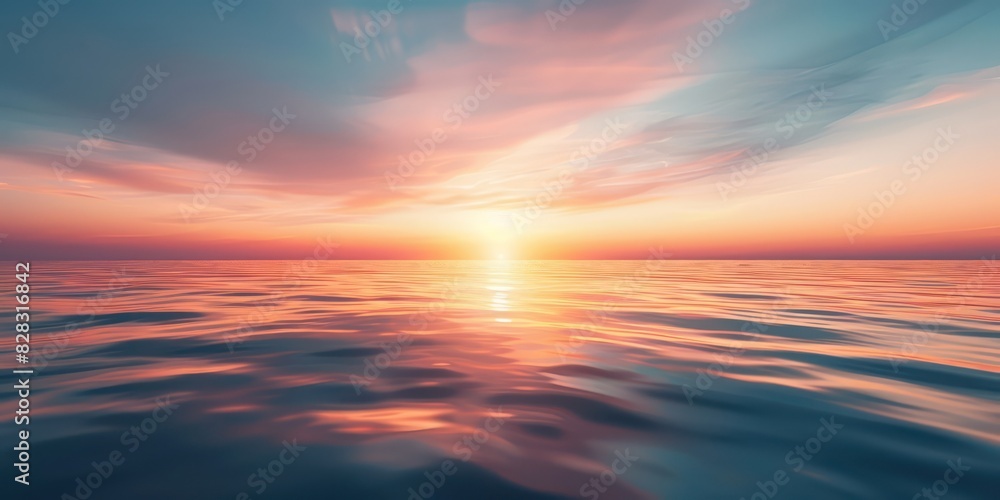 a hopeful peaceful sunrise above a calm ocean surface, soft colors, gradually getting darker to the top a hopeful peaceful sunrise above a calm ocean surface, soft colors, gradually getting darker to the top