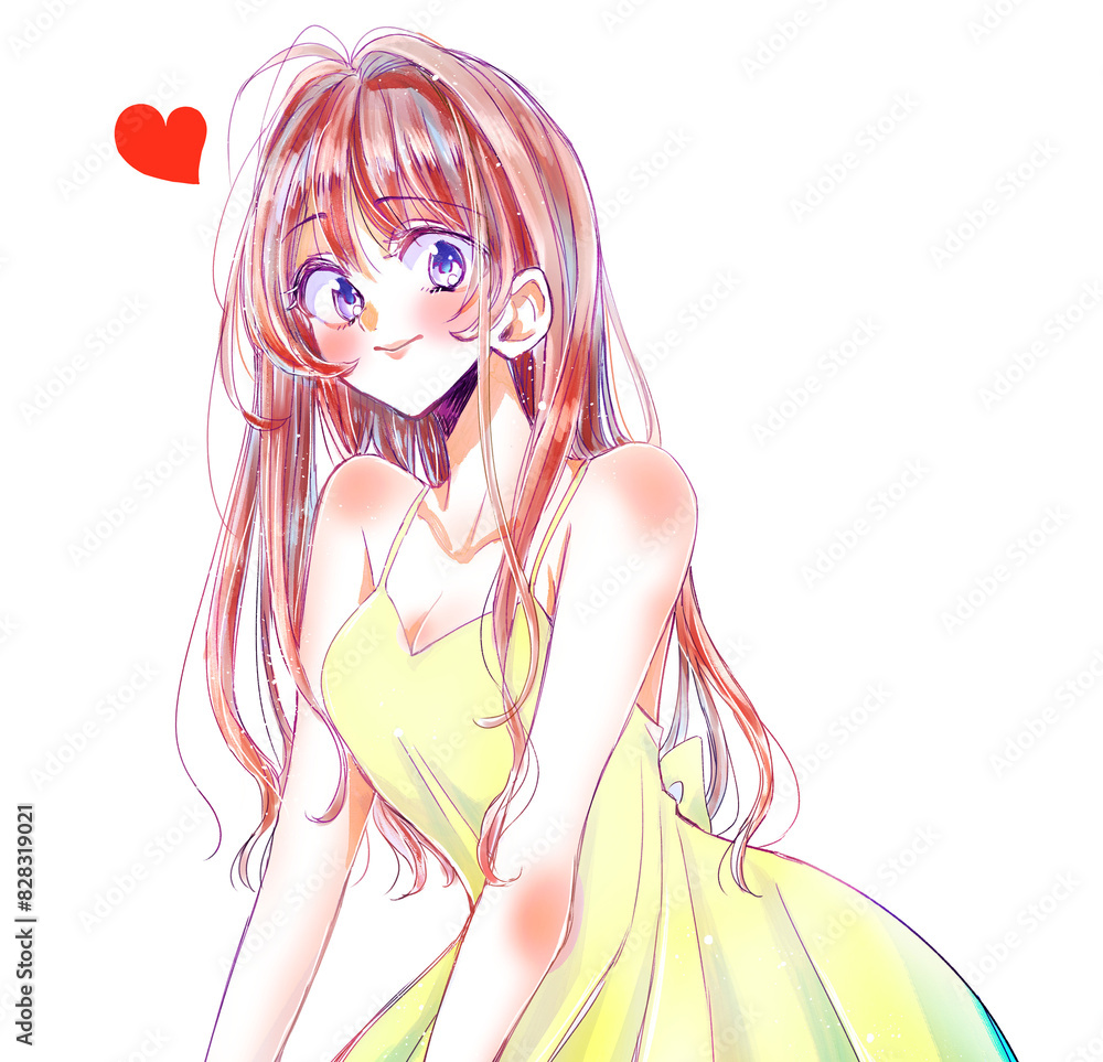 ロングヘアのセクシーな女性　笑顔