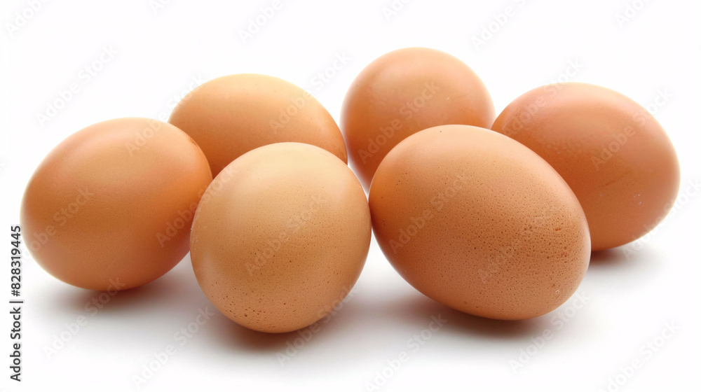 Six brown eggs on white background. Stock photo of six brown chicken eggs isolated on a white background. Perfect for food, health, and recipe content. Six brown eggs on white background. Stock photo of six brown chicken eggs isolated on a white background. Perfect for food, health, and recipe content.