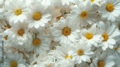 A close up of a bunch of white daisies