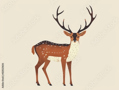 Illustration of a majestic deer with large antlers against a plain background. Perfect for nature and wildlife themes. photo