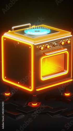 166 3D model of a bright and vibrant electric grill icon