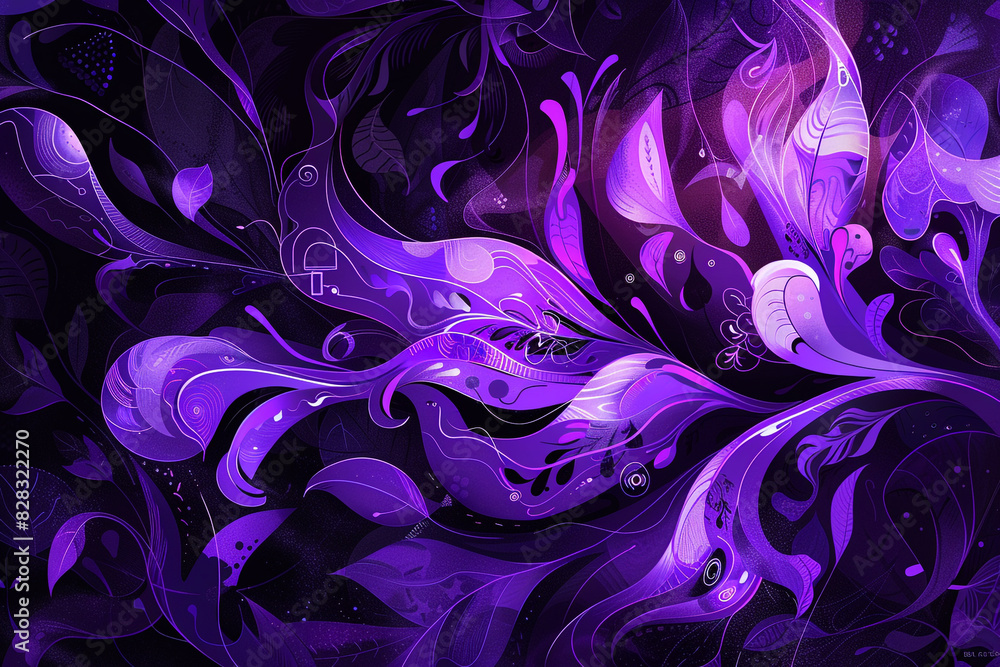 Fototapeta premium Curiosity-invoking enigmatic violet illustration with subtly embedded symbols.