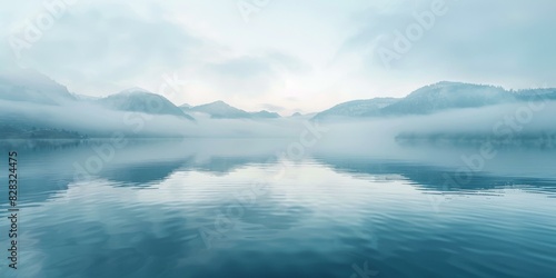 Tranquil Lake with Misty Mountains