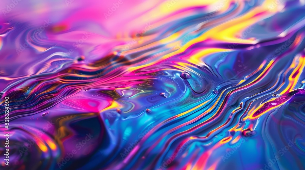 Iridescent metallic waves creating a fluid, abstract pattern with vibrant colors Closeup Iridescent metallic waves creating a fluid, abstract pattern with vibrant colors Closeup