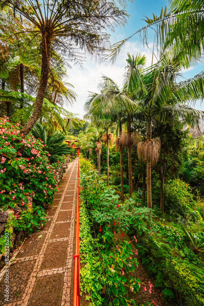 Monte Palace, Tropical Garden with Waterfalls, Lakes and traditional buildings above the city of Funchal Monte Palace, Tropical Garden with Waterfalls, Lakes and traditional buildings above the city of Funchal