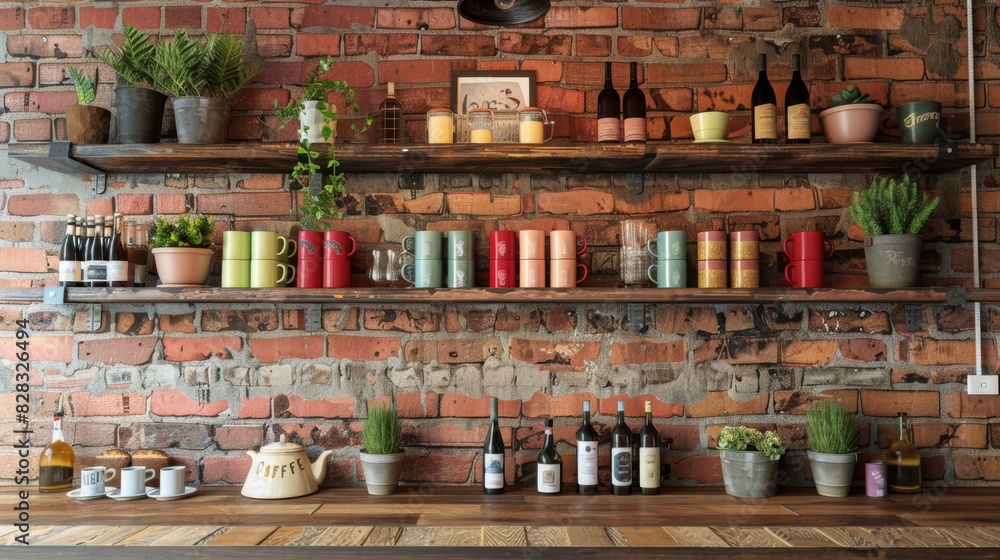 The rustic kitchen shelf