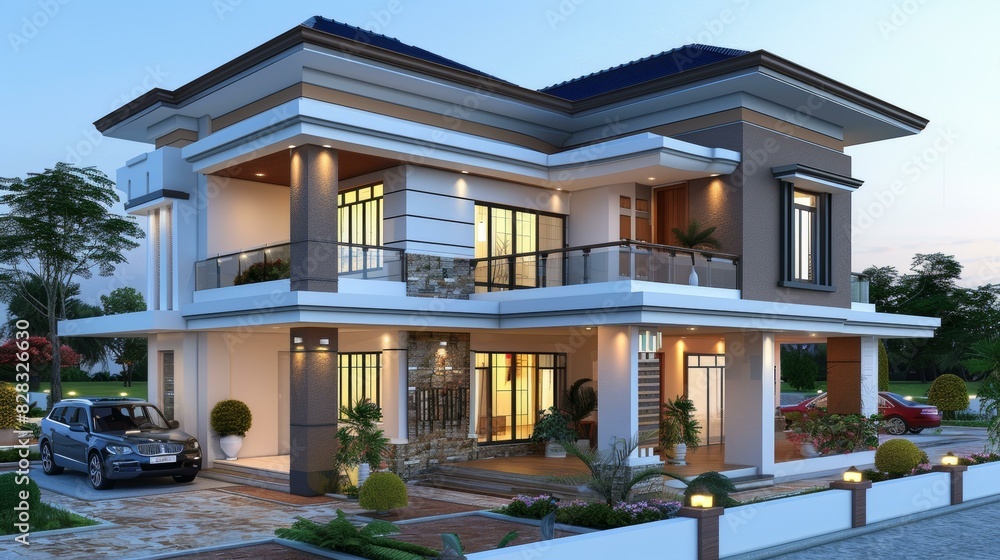 Fototapeta premium A Modern Two-Story Home Architectural Rendering