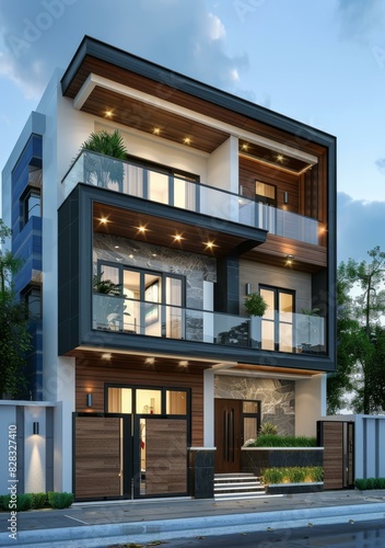 Modern Three-Story House with Garden © Adobe Contributor