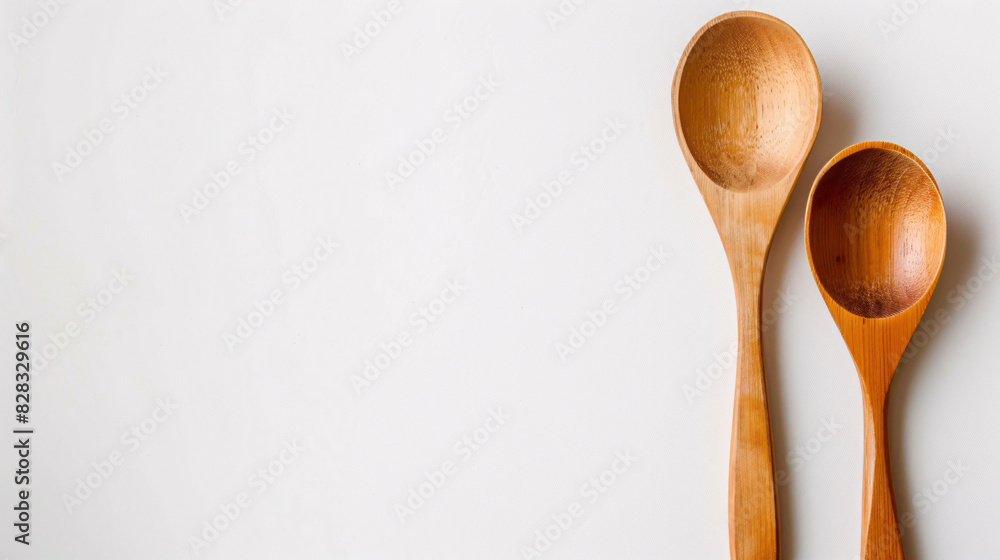 Two wooden spoons on white background. Two wooden spoons on white background, kitchenware, cooking utensils, minimalism concept. Two wooden spoons on white background. Two wooden spoons on white background, kitchenware, cooking utensils, minimalism concept.