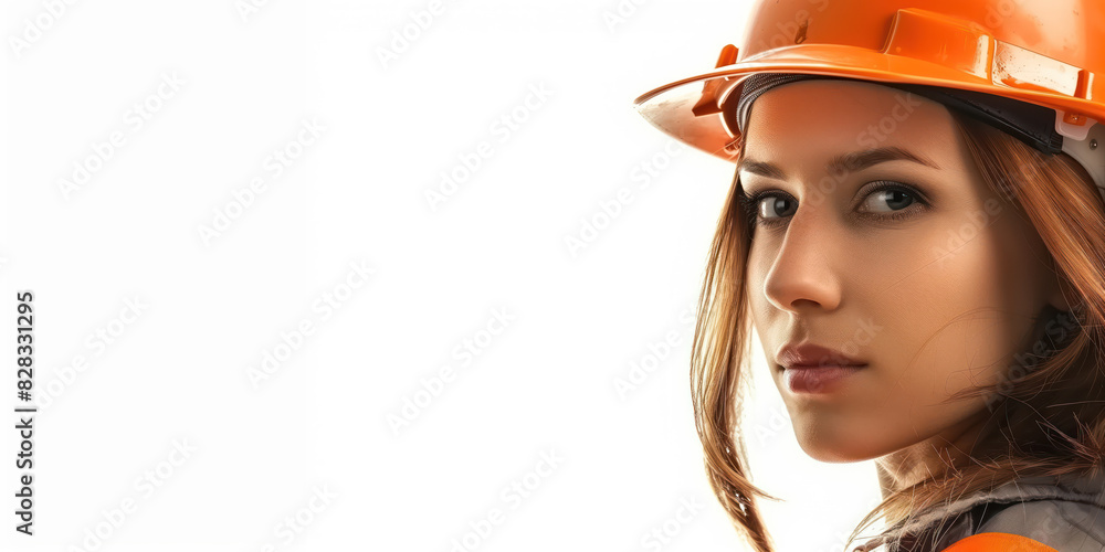 Female Construction worker looking to camera. isolated on white background Female Construction worker looking to camera. isolated on white background