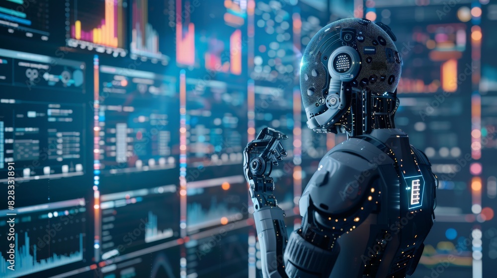 Advanced AI system analyzing big data on a digital interface, driving insights and decision-making. Advanced AI system analyzing big data on a digital interface, driving insights and decision-making.
