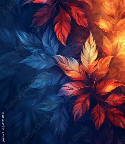 Abstract Blue and Red Gradient Feather Illustration